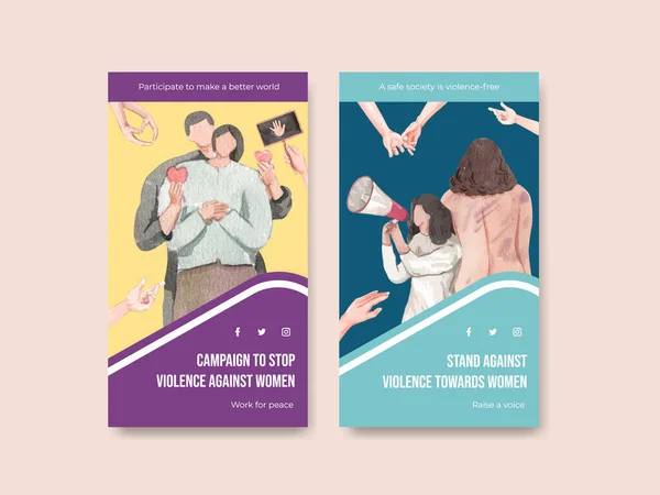 Instagram Template Met Stop Geweld Tegen Vrouwen Concept Aquarel Stijl — Stockvector