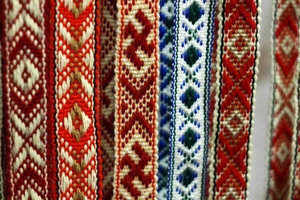 Belarusian sashes with a classic geometric pattern — Stock Photo, Image