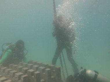 Redang Adası 'ndaki mercan kayalıklarında yapay resifin taksiti.