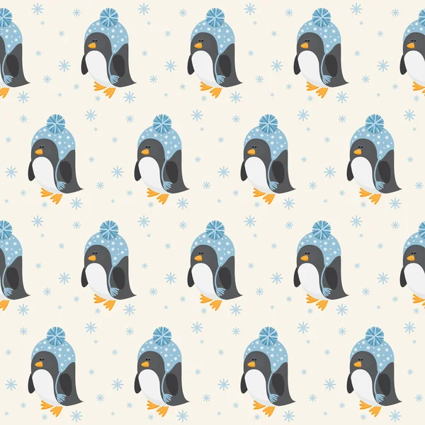 Funny cartoon penguin seamless pattern background — Stock Vector