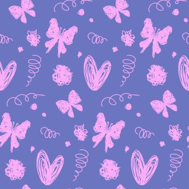 El yapımı doodle Dikişsiz desen arka plan. Şık kapağa izole el çekilmiş kelebek
