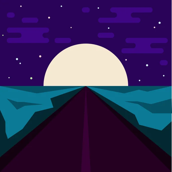 Night road and big moon. Abstract illustration for use in design — Stock Vector