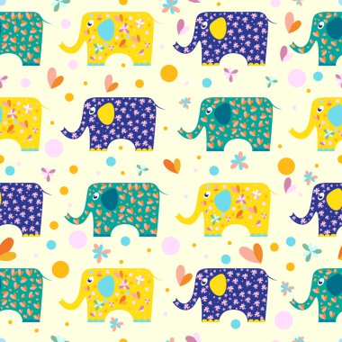 Karikatür komik fil Dikişsiz desen arka plan