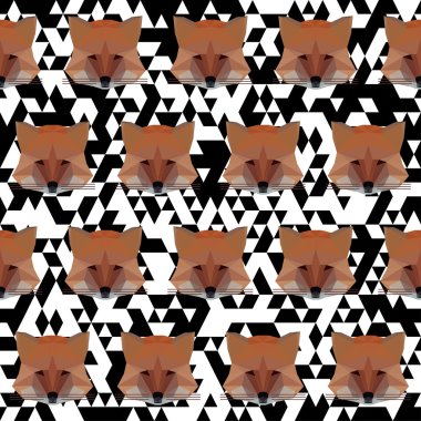 Polygonal fox seamless pattern background clipart