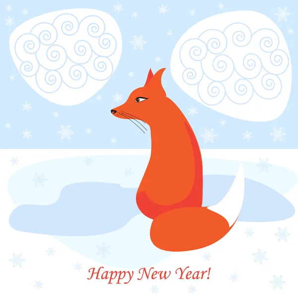 New year vector background with ginger fox — Stock Vector