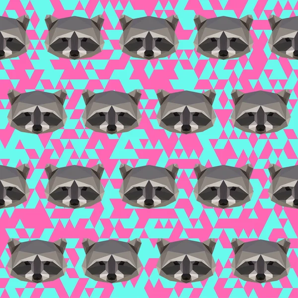 Polygonal raccoon seamless pattern background — Stock Vector