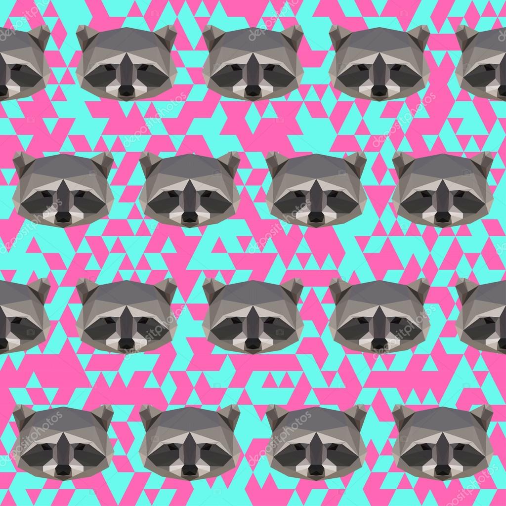 Polygonal raccoon seamless pattern background Stock Illustration by