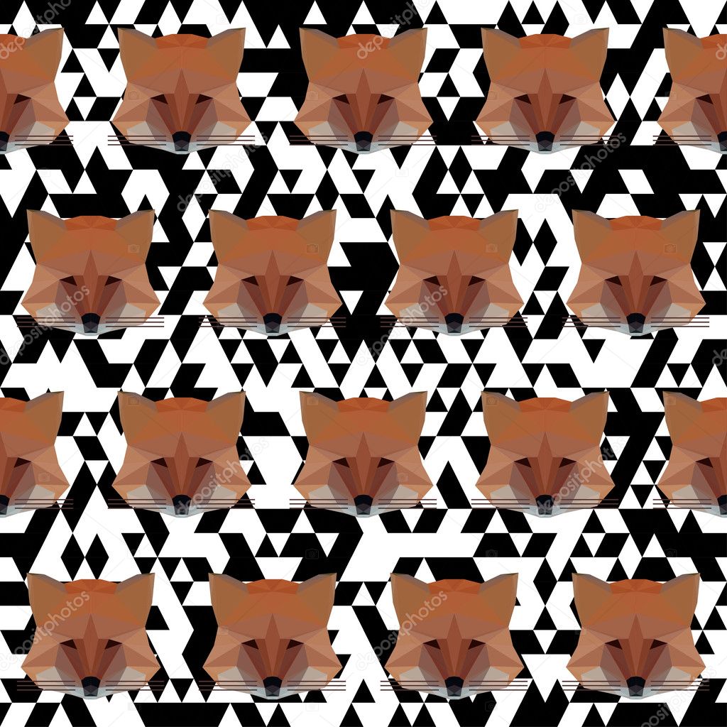 Polygonal fox seamless pattern background