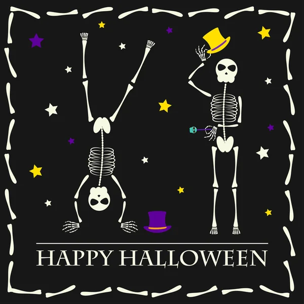 Fundo de vector Halloween com esqueletos — Vetor de Stock
