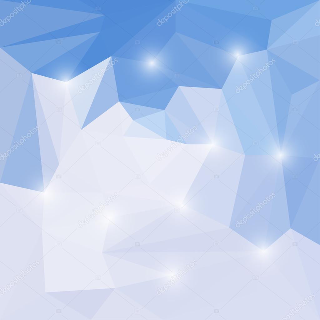 Abstract blue sky with clouds colored vector triangular geometric background with glaring lights for use in design for card, invitation, poster, banner, placard or billboard cover