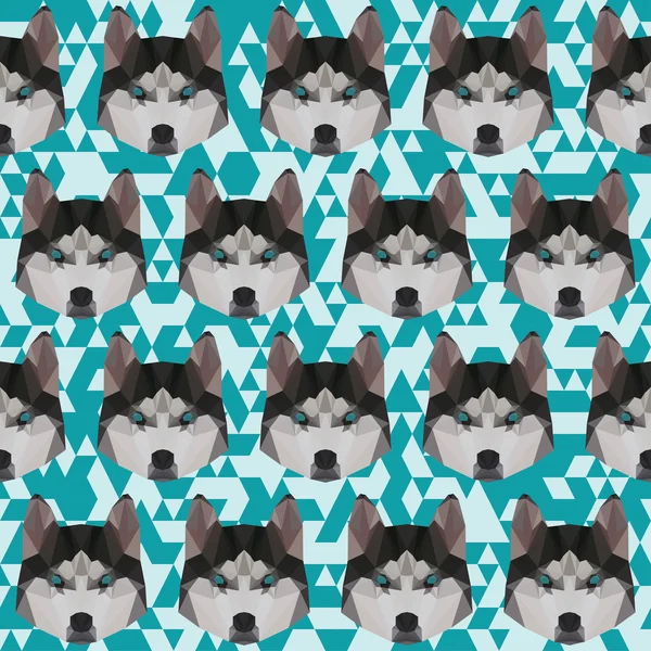 Veelhoekige abstracte geometrische husky naadloze patroon achtergrond — Stockvector