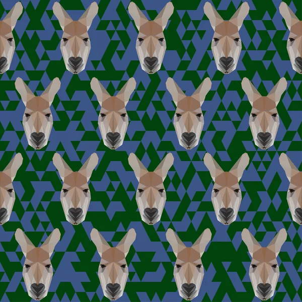 Polygonal abstract geometric kangaroo seamless pattern background — Stock Vector
