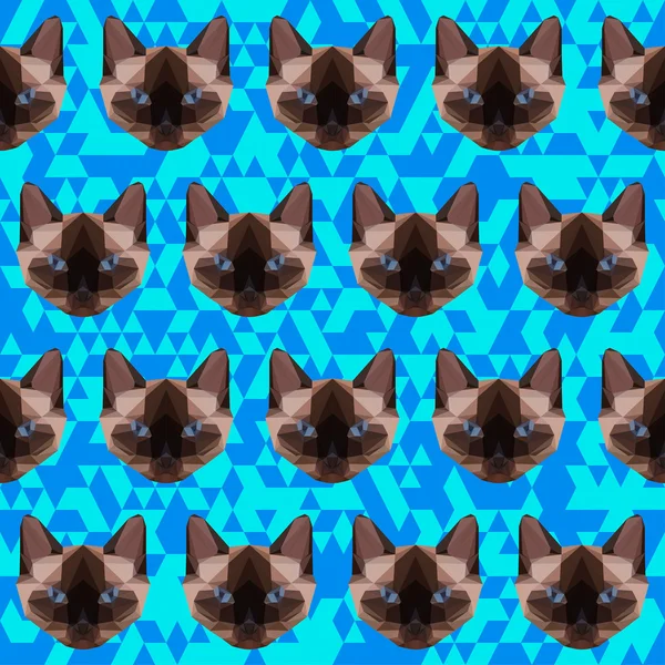 다각형 추상적인 기하학적 인 삼각형 샴 고양이 완벽 한 패턴 배경 — 스톡 벡터