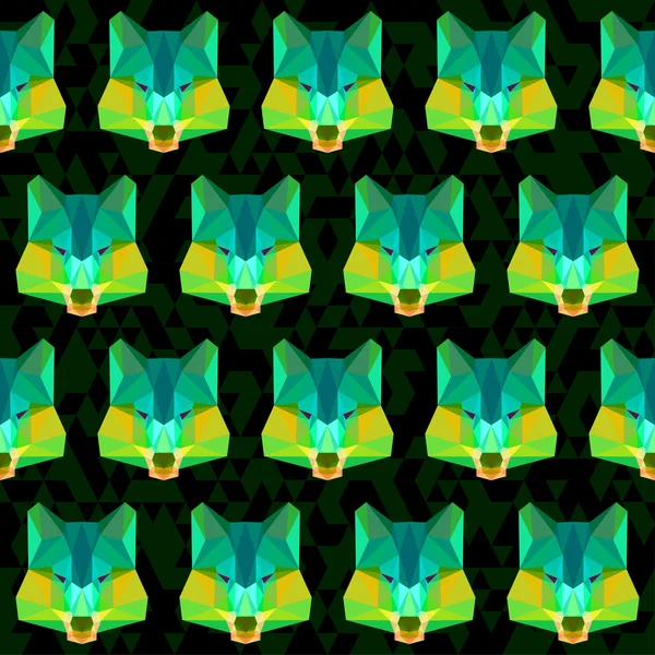 Ljusa gröna färgade abstrakt månghörnigt wolf sömlös bakgrund — Stock vektor