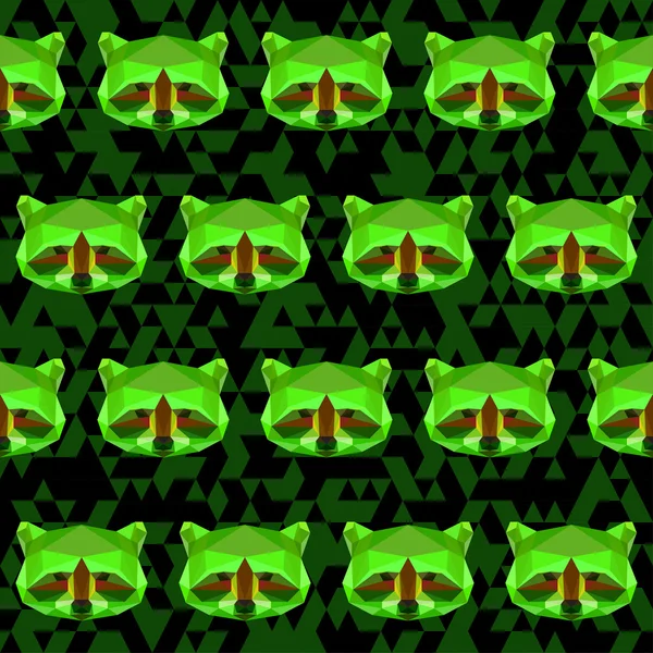 Helder groen gekleurde veelhoekige wasbeer naadloze patroon achtergrond — Stockvector