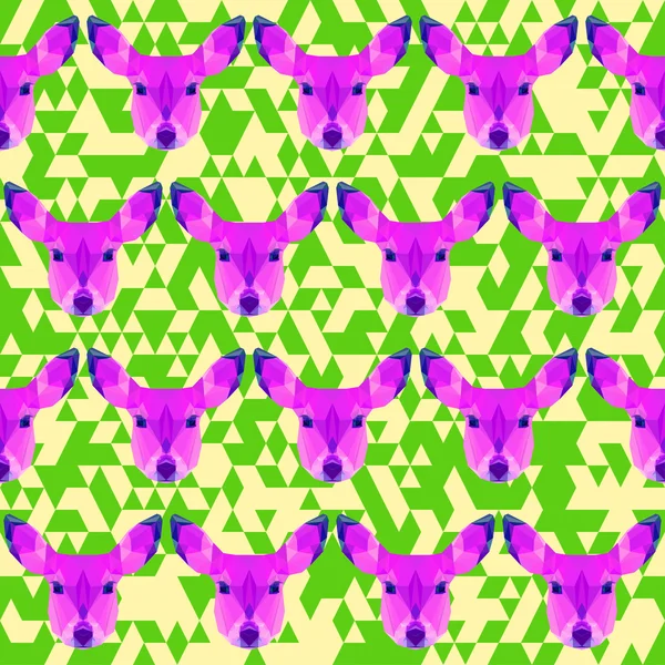 Bright purple colored abstract polygonal deer seamless pattern — Stock Vector