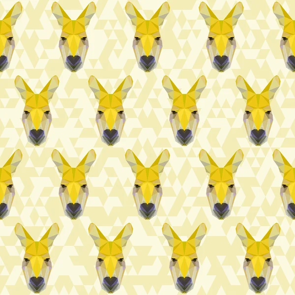 Yellow colored abstract polygonal kangaroo seamless pattern — Stock Vector