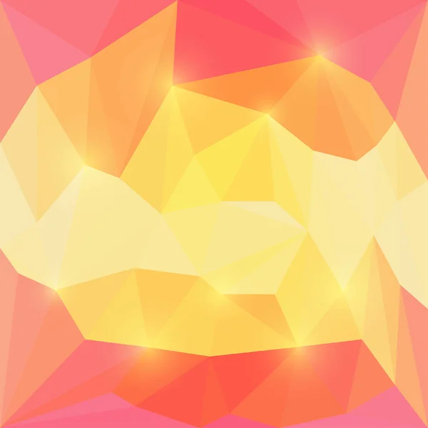 Abstract pink and yellow bright colored vector triangular polygonal background with glaring lights — Stock Vector