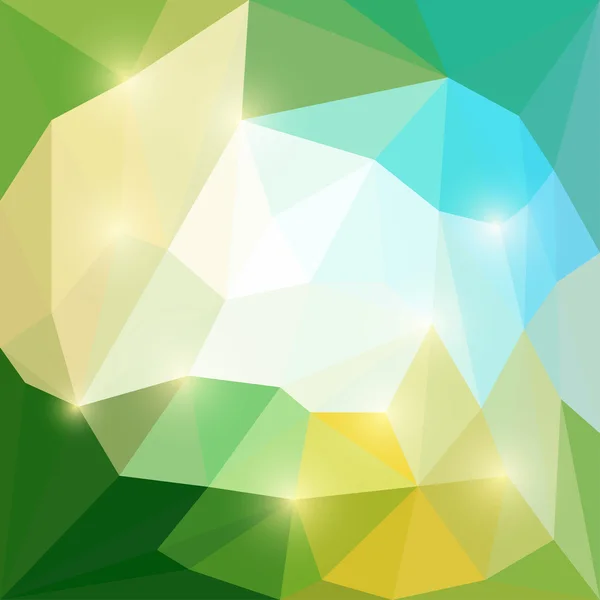 Abstract green, yellow and blue moyley colored vector triangular geometric polygonal background with glaring lights — Stock Vector