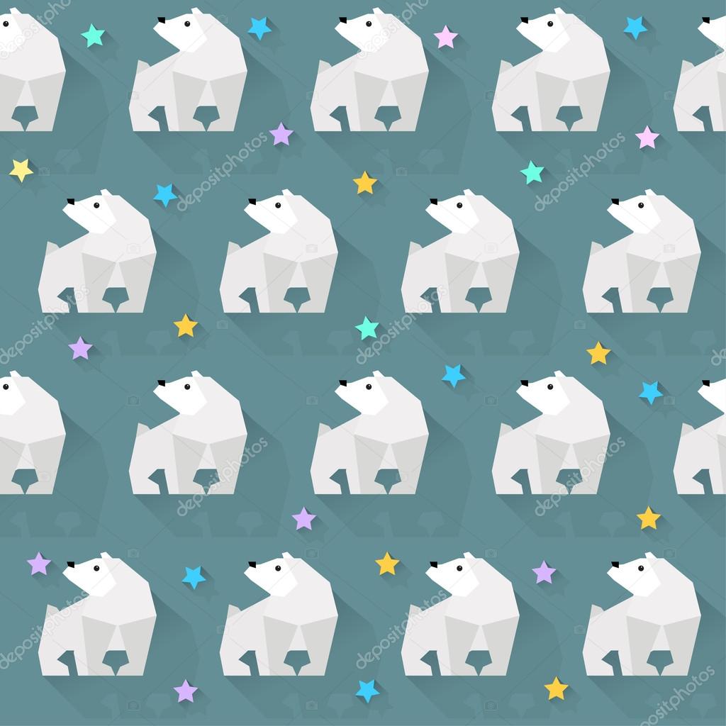 Vector pattern background with  white bear and stars