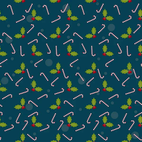 Fond de motif vacances d'hiver avec sucettes et branche de Holly — Image vectorielle