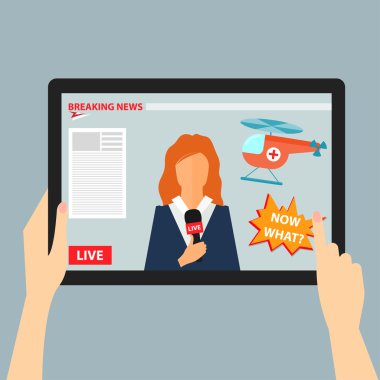 Son dakika haberi bir tablet ile Internet üzerinden güncel olaylar yayın holding eller ile parlak renkli kavramsal örnek Tema