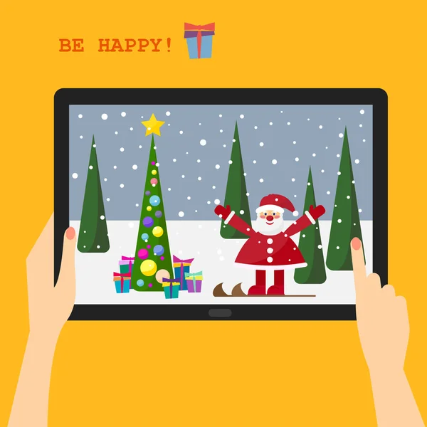 Tarjeta de felicitación de vacaciones con un Santa sonriente — Vector de stock