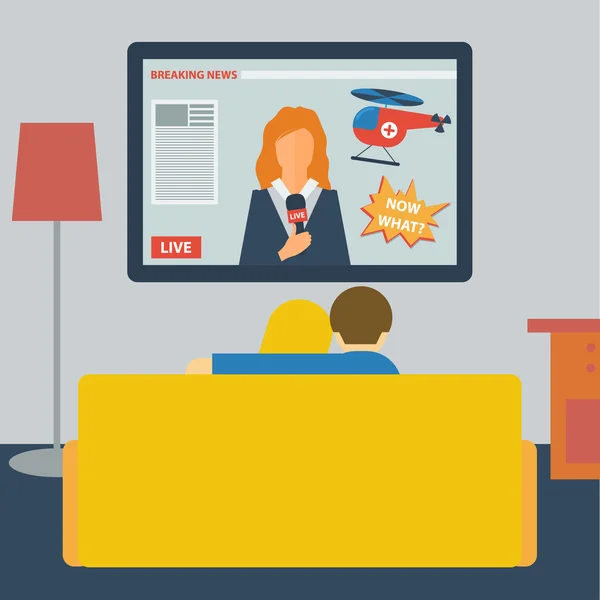 Ilustración en un estilo plano con pareja viendo las noticias — Vector de stock