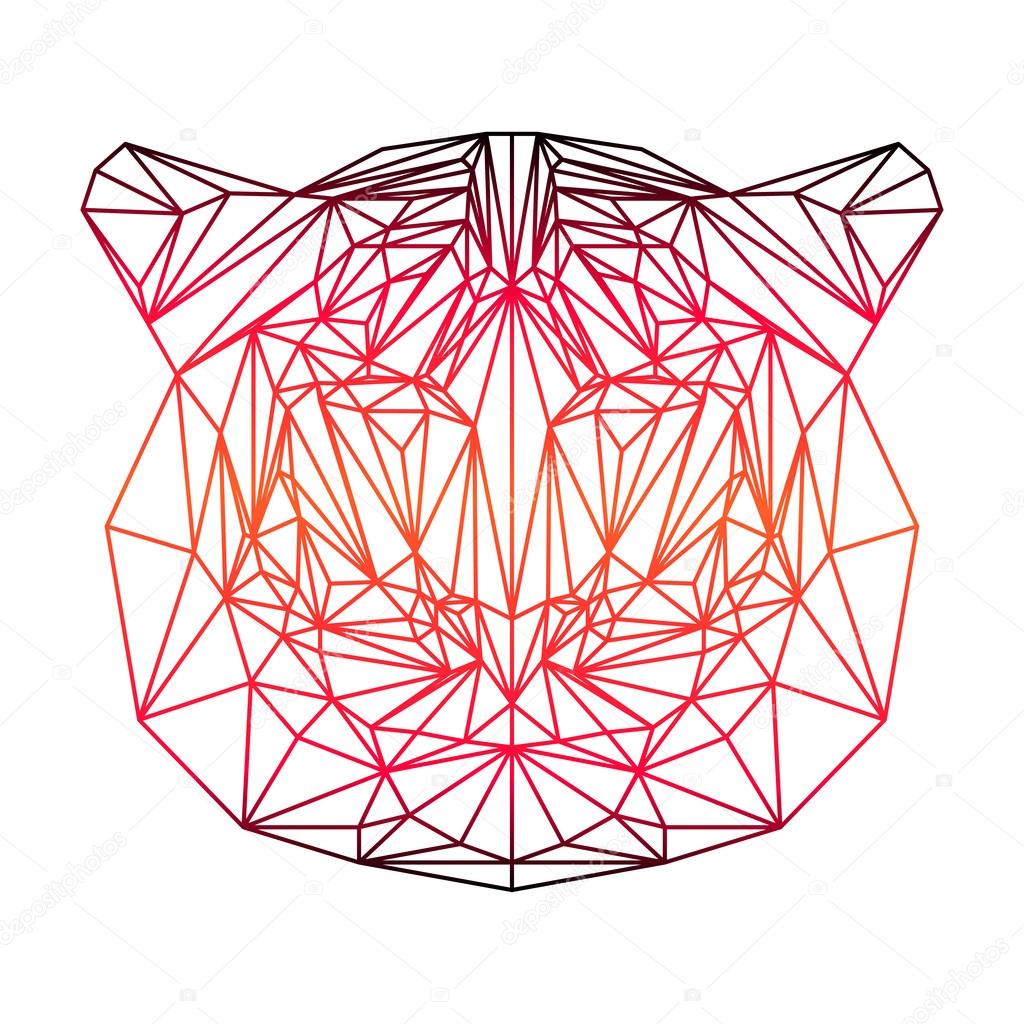 polygonal abstract gradient colored tiger silhouette drawn in on