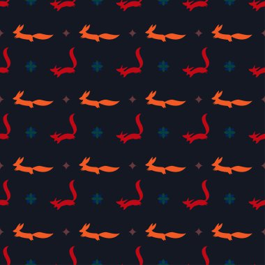 parlak çizgi film zencefil ve kırmızı tilki vektör seamless modeli üzerinde