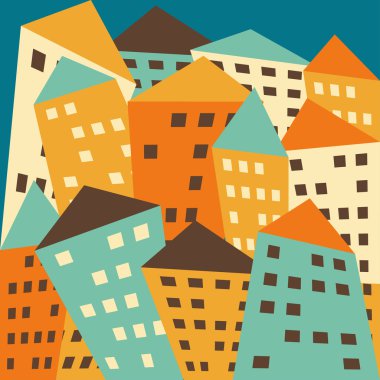 bright colored vector fictional distorted houses clipart