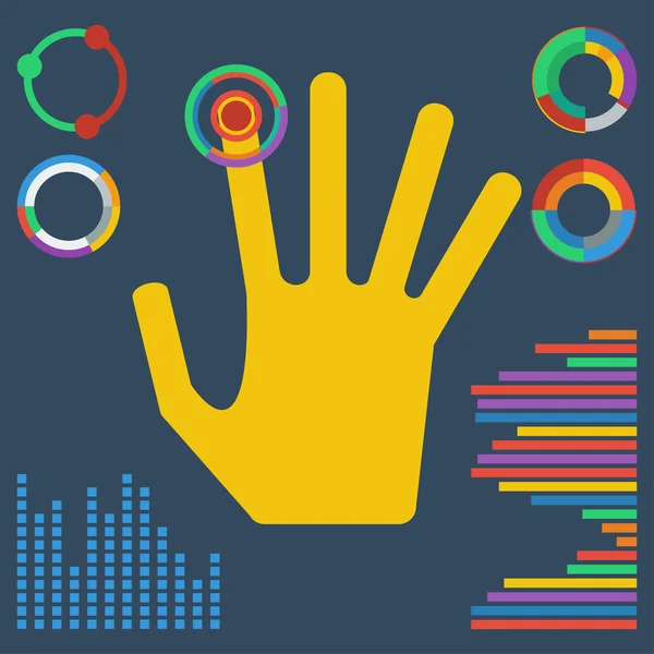 Illustrazione con la mano dai colori vivaci cliccando su un bu virtuale — Vettoriale Stock