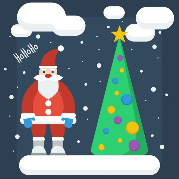 Rolig tecknad vintern semester bakgrund med Santa och spruce m — Stock vektor