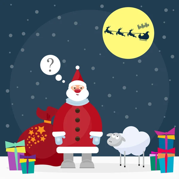 Divertido dibujos animados invierno vacaciones fondo con Santa y lindo ella — Vector de stock