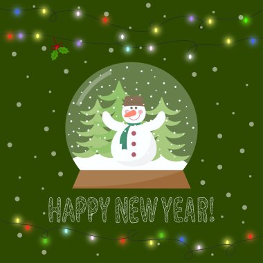 Parlak illüstrasyon kar ve parlayan ışıklar ile cam kase ile