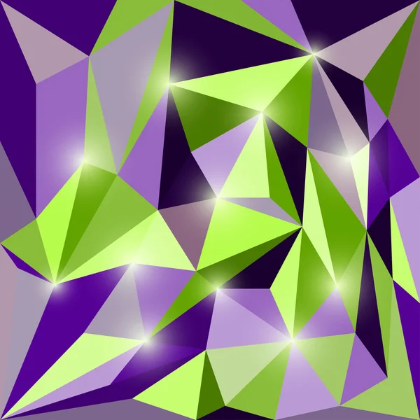Fond géométrique triangulaire polygonal lumineux abstrait avec des lumières éclatantes — Image vectorielle