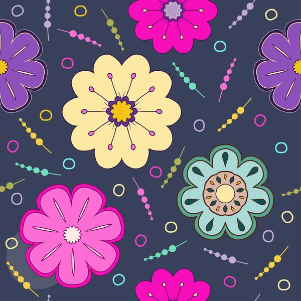 Dibujo a mano floral sin costuras fondo con flores brillantes — Vector de stock