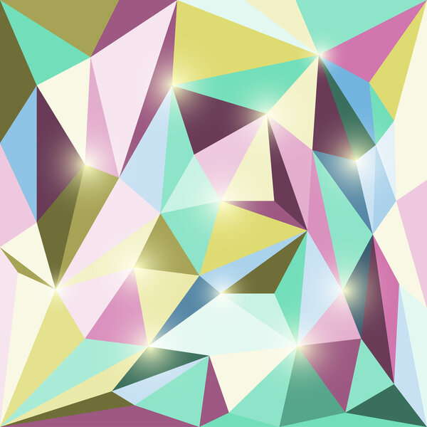 Abstract bright colored polygonal triangular background with glaring lights for use in design