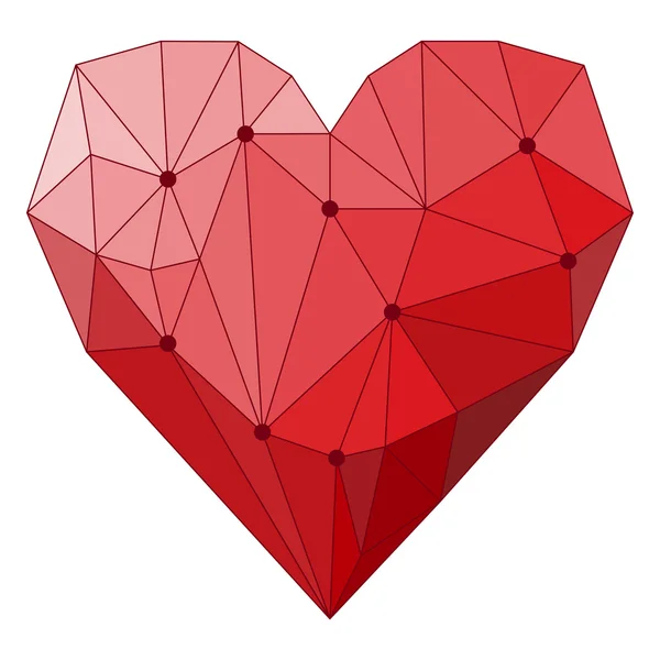 Sevgililer günü veya düğün tebrik kartı için tasarım kullanmak için beyaz kapağında izole geometrik soyut poligonal kalpli illüstrasyon — Stok Vektör