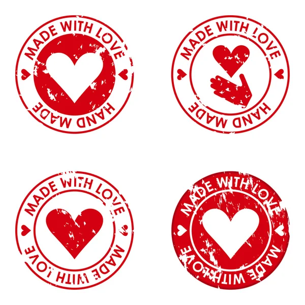 Feito com amor e mão feita selos conceito definido para uso em desig — Vetor de Stock