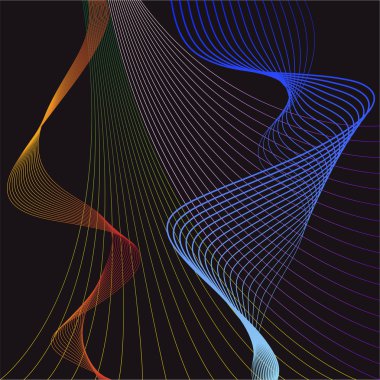 Illustration with smooth flexible curved gradient colored lines set isolated on dark bacground for use in design