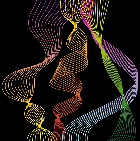 Illustration with smooth flexible curved gradient colored lines set isolated on black background for use in design — Stockvector