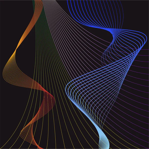 Illustration with smooth flexible curved gradient colored lines set isolated on dark bacground for use in design Stockvektor