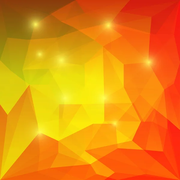 Abstract bright orange and yellow colored polygonal geometric triangular background with glaring lights for use in design for card, invitation, poster, banner, placard or billboard cover — Stock Vector