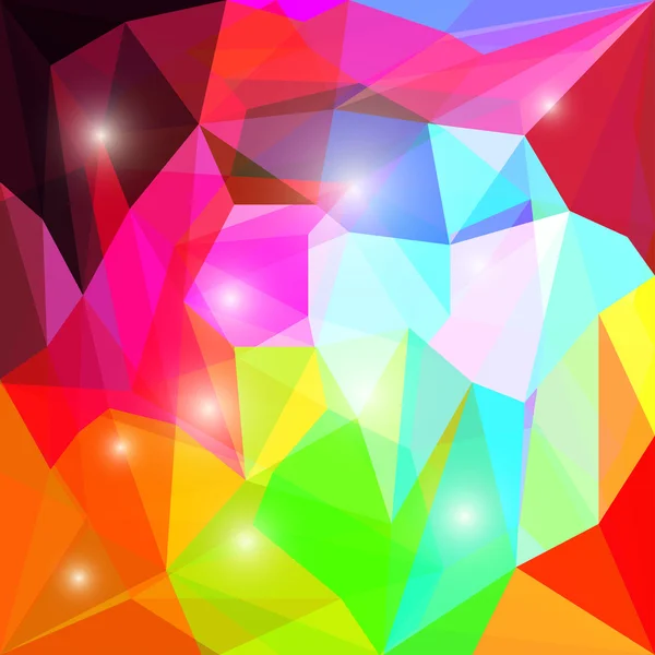 Fondo triangular poligonal de color brillante abstracto con luces deslumbrantes para su uso en el diseño de la tarjeta, invitación, póster, pancarta, cartel o cartelera cubierta — Vector de stock