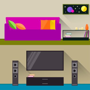 Bright illustration in trendy flat style with room interior for use in design