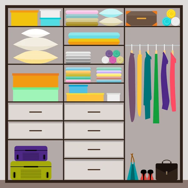 Simple graphic illustration in trrendy flat style with sliding-door wardrobe for use in design — ストックベクタ