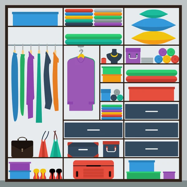 Bright simple graphic illustration in trendy flat style colors with sliding-door wardrobe for use in design — ストックベクタ