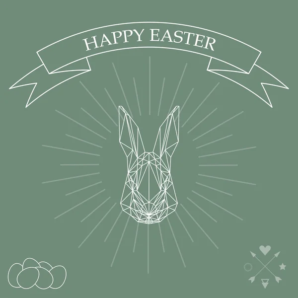 Simple soft colored graphic illustration with abstract geometric rabbit and rays isolated on grey background for use in design for easter card, invitation, placard or banner — 图库矢量图片