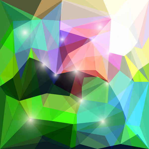 Abstract bright colored polygonal triangular background with glaring lights for use in design for card, invitation, poster, banner, placard or billboard cover